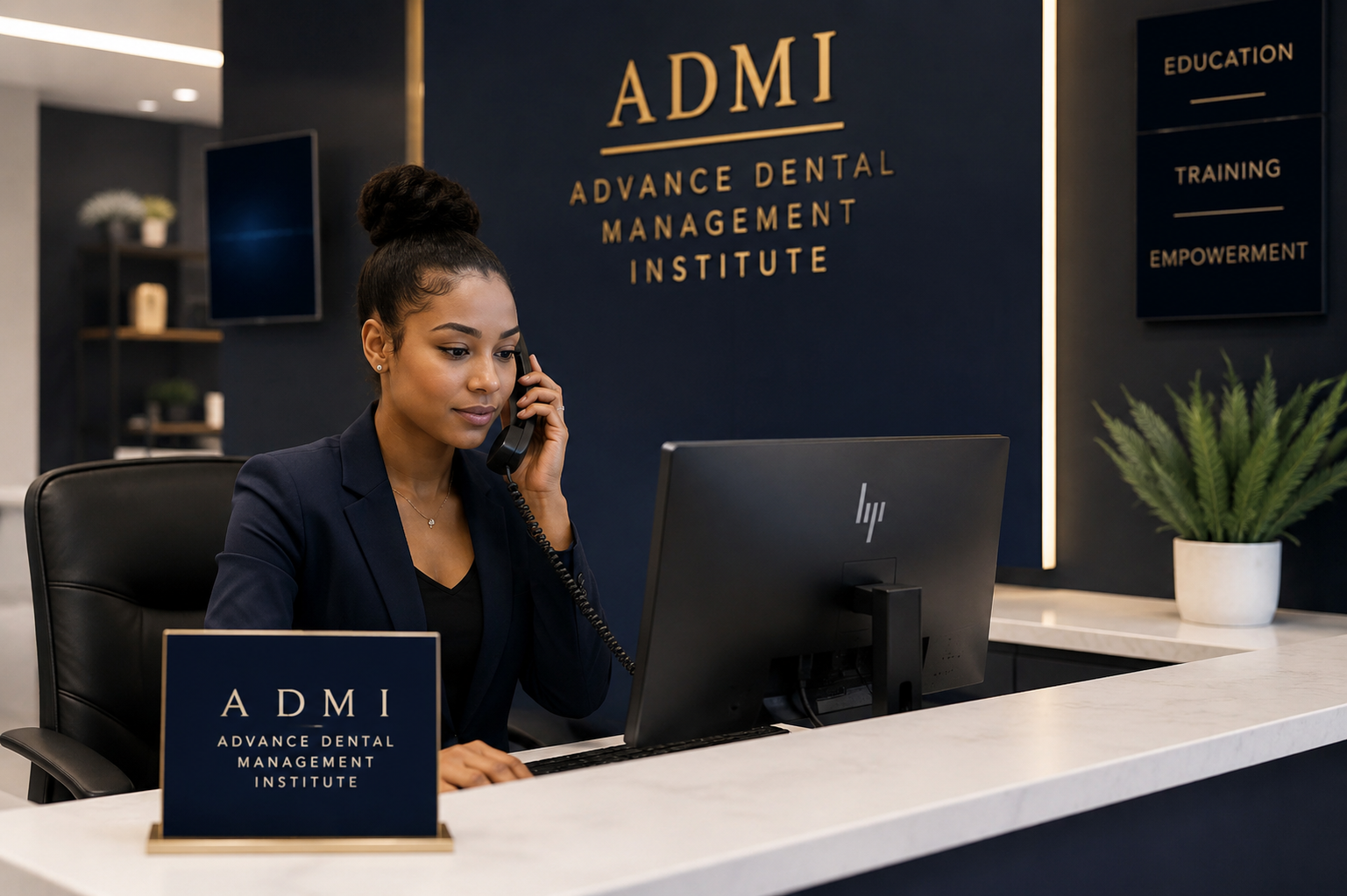ADMI instructor mentoring students in a modern dental administration classroom